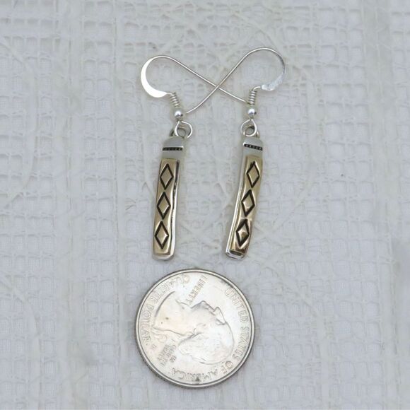 Vintage Gold and Sterling Earrings Silver Native American Made Dangle Story Book - Picture 3 of 10
